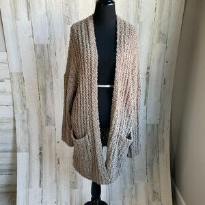 Bohme Size Medium / Large Long Cardigan Open Front Chunky Taupe